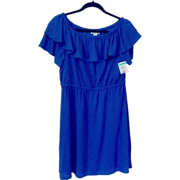 London Times - Off-The-Shoulder Ruffle Shift Dress Size LP - Picture 4 of 7